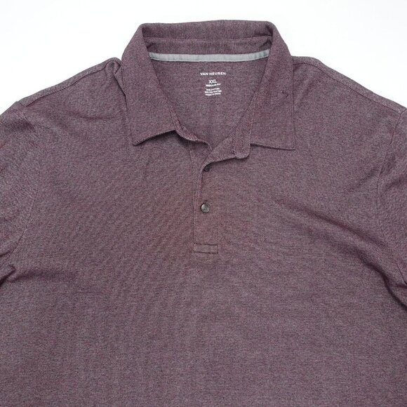 Van Heusen Polo Shirt Men's 2XL Burgundy Regular-Fit Long Sleeve Point Collar - Picture 2 of 6
